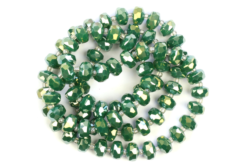 Kerrie Berrie 10mm x 6mm Faceted Crystal Glass Beads in Green