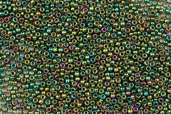 Higher Metallic Iris (Iridescent Green) Seed Beads for Beading and Jewellery Making – SIZE 15 / 10g