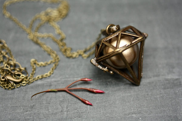 Brass Geometric Harmony Ball Aromatherapy Essential Oil Diffuser Necklace