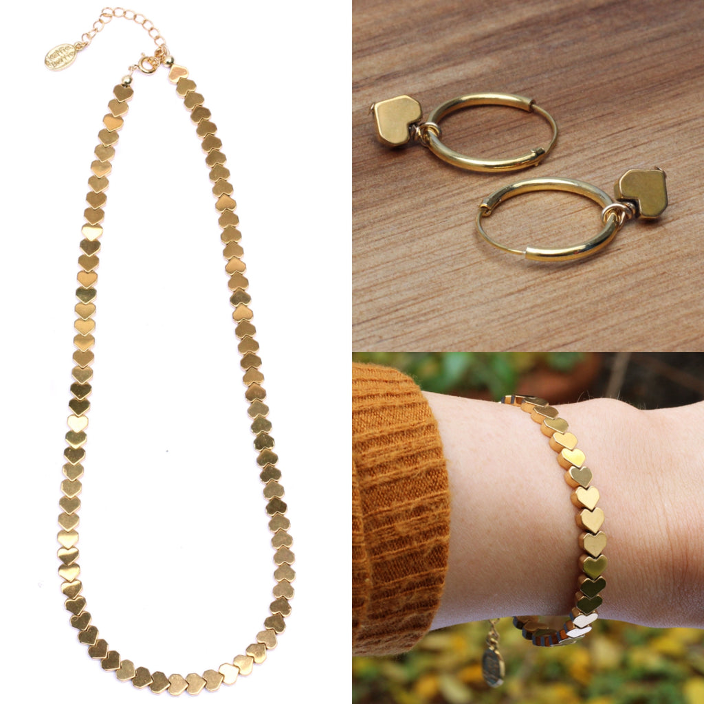 Gold Hematite Heart Jewellery Gift Set