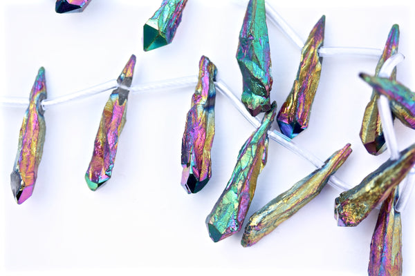 Rainbow Natural Quartz Crystal Electroplated Beads