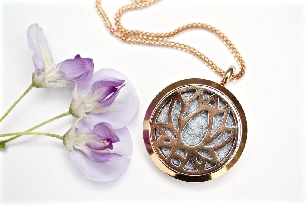 Rose Gold Lotus Flower Essential Oil Diffuser Locket Necklace