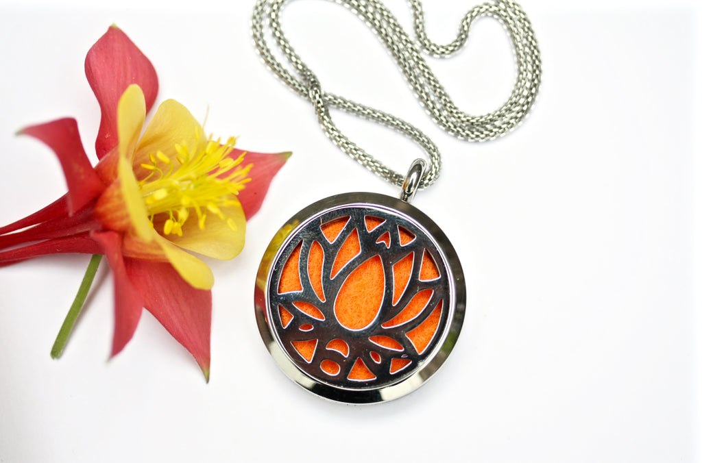 Silver Lotus Flower Essential Oil Diffuser Locket Necklace