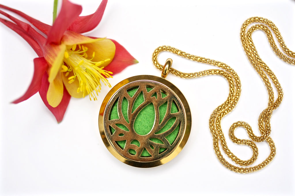 Gold Lotus Flower Essential Oil Diffuser Locket Necklace