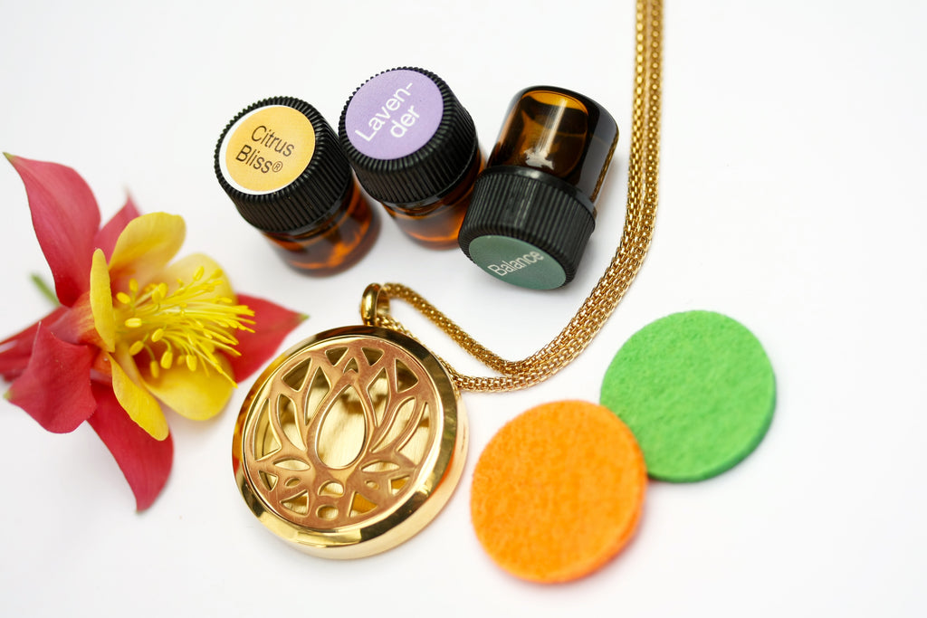 GIFT SET - Gold Lotus Flower Essential Oil Diffuser Locket Necklace (with oils)