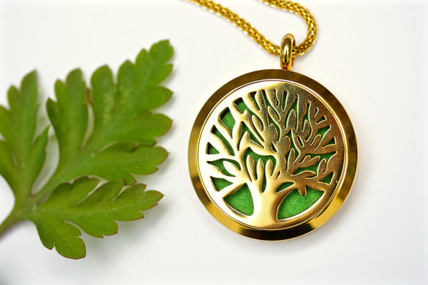 Gold Tree of Life Essential Oil Diffuser Locket Necklace