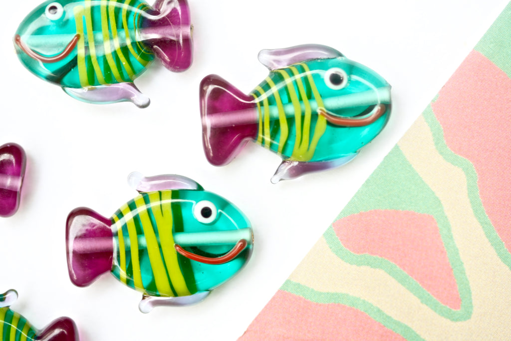 Handmade colourful lamp work fish bead 