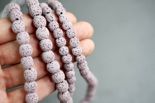 Unwaxed 6mm and 8mm round purple lava stone beads, diffuser jewellery beads.