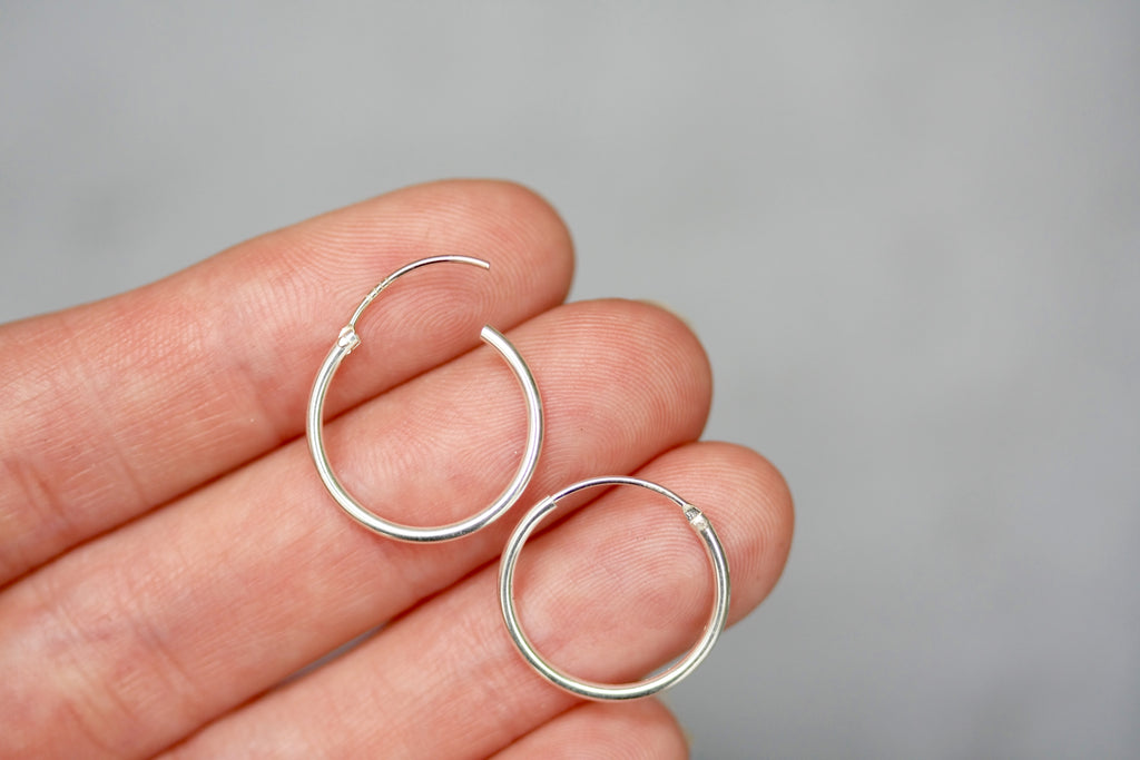 15mm Plain Sterling Silver Hoop Earrings