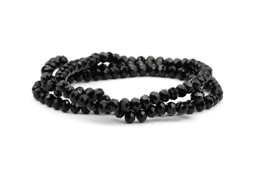 2.5mm x 3.5mm Black Crystal Glass Faceted Bead Strand (Approx. 125 beads)