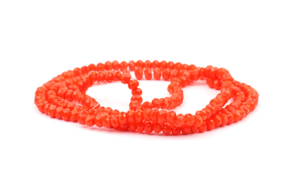 2x3mm Bright Coral (Red Orange) Crystal Glass Faceted Bead Strand (Approx. 200 beads)