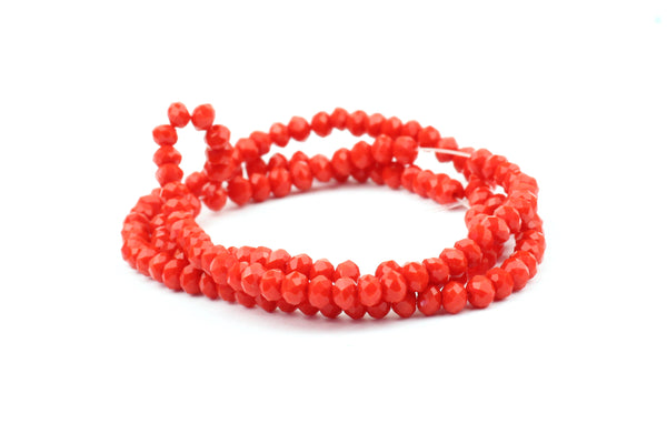 2.5mm x 3mm Bright Red Crystal Glass Faceted Bead Strand (Approx.  beads)