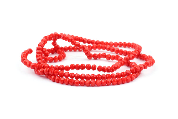 2x3mm Bright Red Crystal Glass Faceted Bead Strand (Approx. 200 beads)