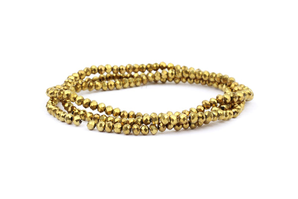 2x3mm Gold Crystal Glass Faceted Bead Strand (Approx. 200 beads)
