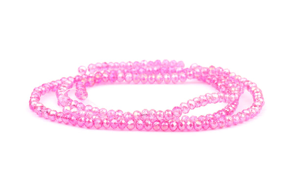 2x3mm Iridescent Pink Crystal Glass Faceted Bead Strand (Approx. 200 beads)