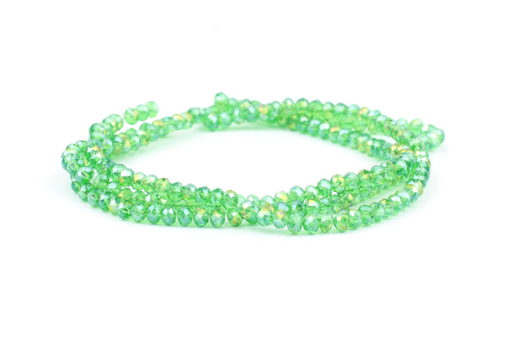 2x3mm Iridescent Green Crystal Glass Faceted Bead Strand (Approx. 200 beads)