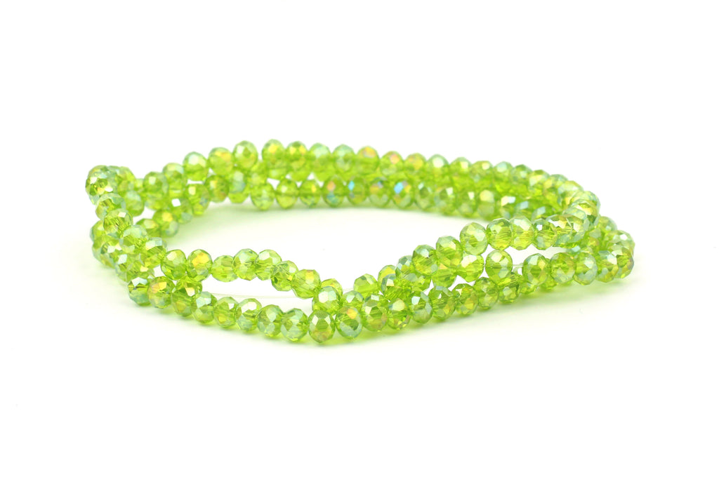 2.5mm x 3mm Iridescent Lime Green Crystal Glass Faceted Bead Strand (Approx.  beads)