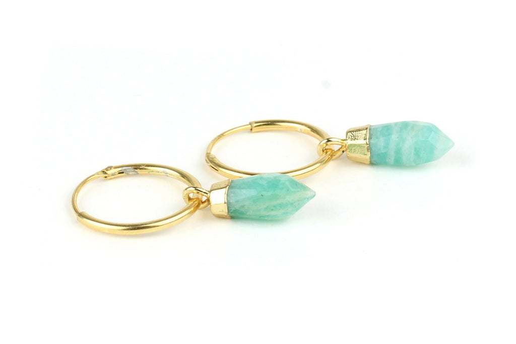 Gold Filled Hoop Earrings with Amazonite Crystals