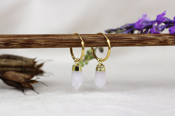 Gold Filled Hoop Earrings with Rose Quartz Crystals