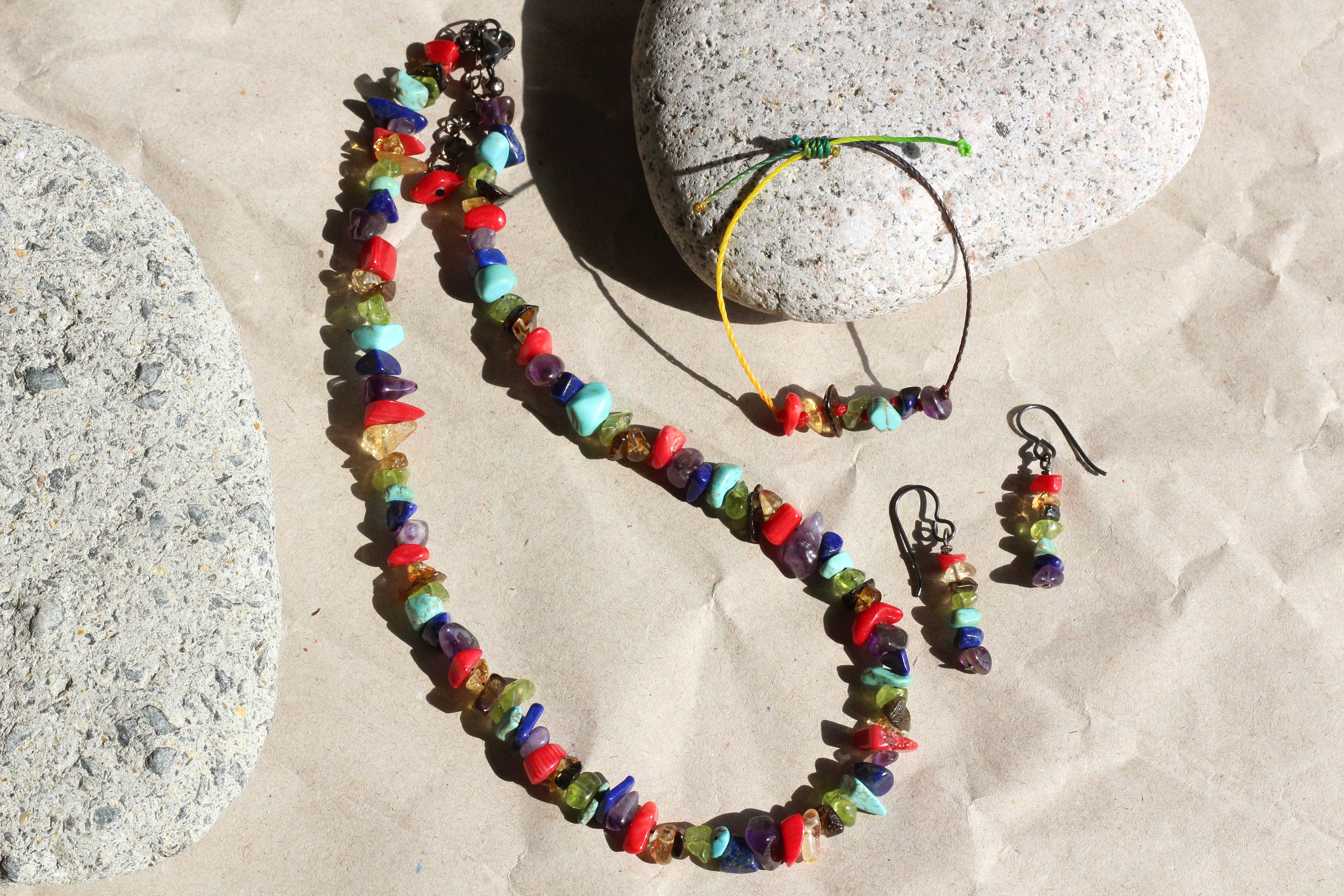 SemiPrecious Rainbow Chakra Jewellery Gift Set  Necklace Bracelet    KerrieBerrie Beads  Jewellery
