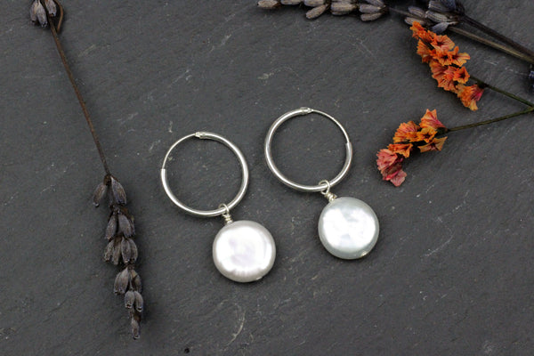 Silver Hoop Earrings with Large Freshwater Pearls (20mm Hoops) from Kerrie Berrie  Jewellery