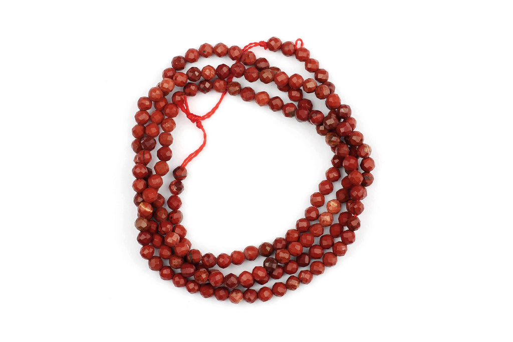 Semi Precious Natural Red Jasper in Round Faceted Firebrick – 2mm w/ 0.5mm Hole (Approx. 170 Beads)