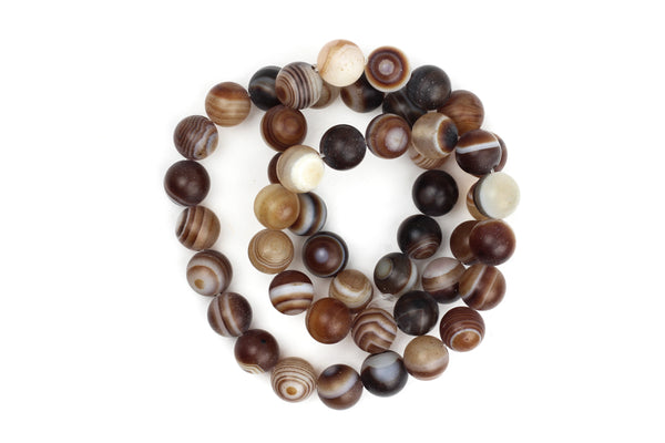 Natural Striped Agate Bead Strand (Grade A) in Frosted Coffee - 8mm w/ 1mm Hole (Approx. 47 beads)