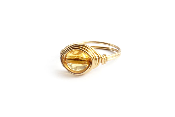 Citrine Stone and Gold Wire-wrapped Ring