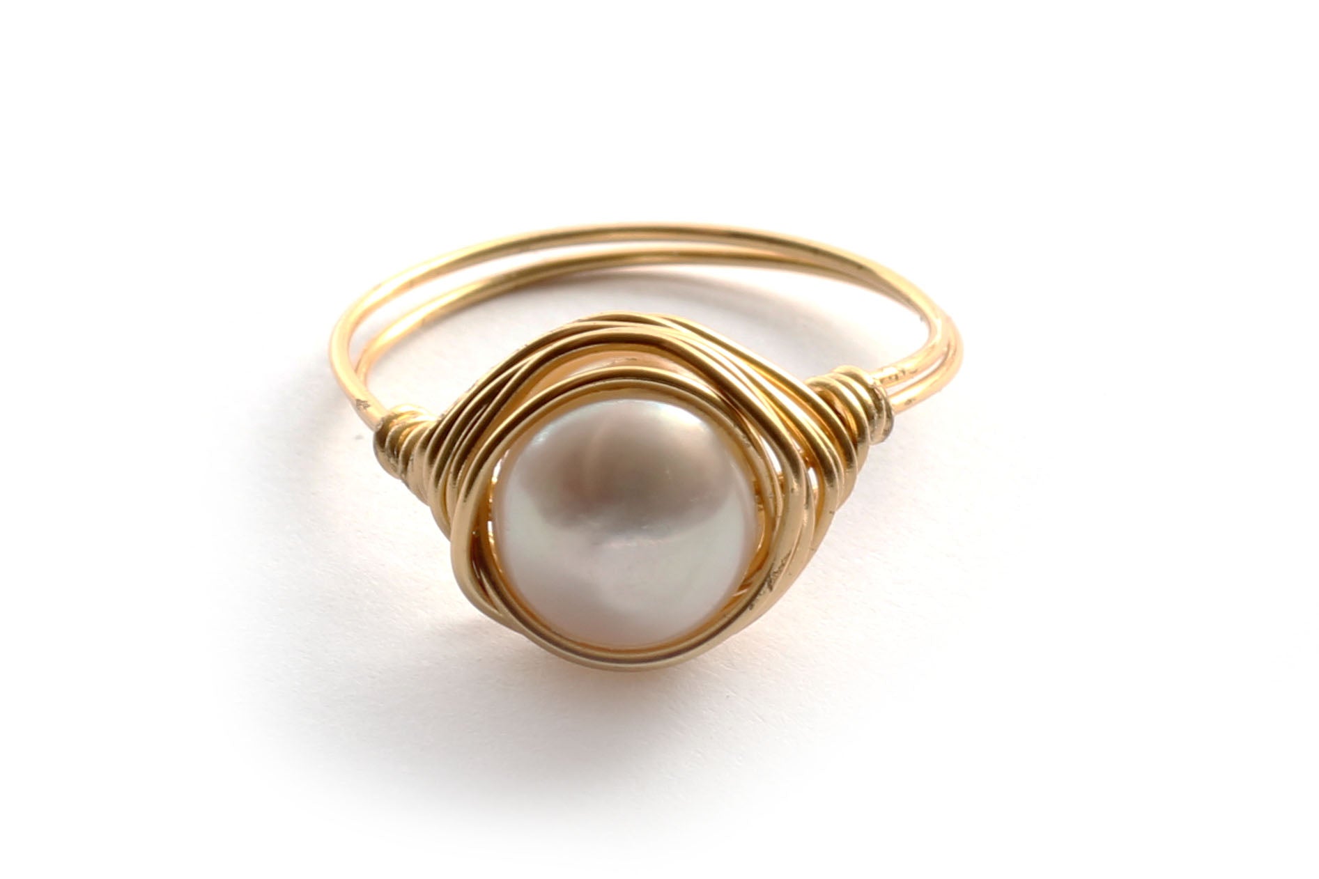 Pearl and Gold Wire-wrapped Ring
