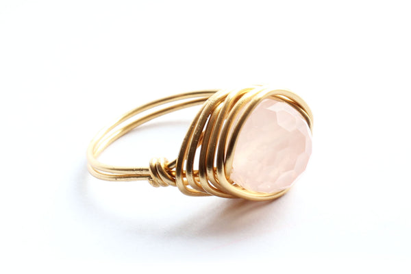 Rose Quartz and Gold Wire-wrapped Ring