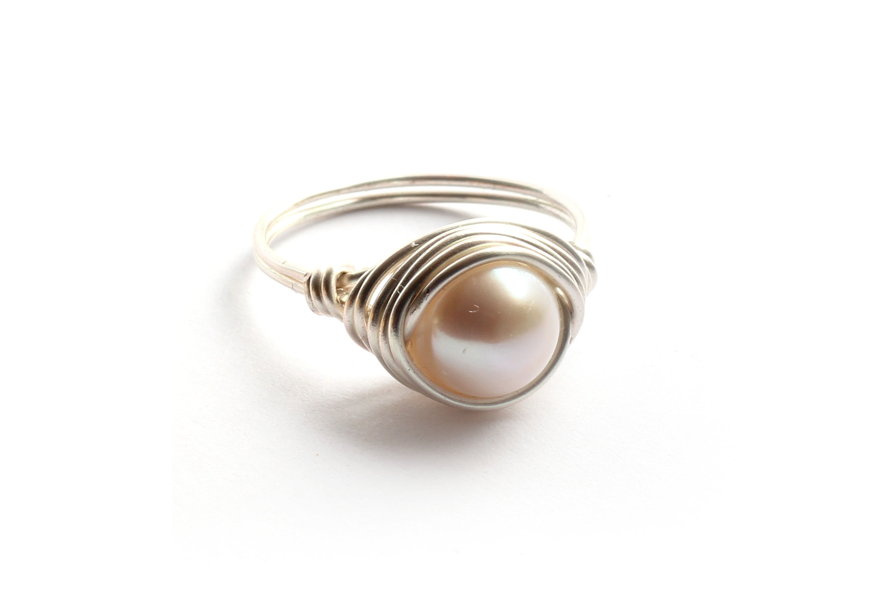 Pearl and Silver Wire-wrapped Ring - Main Image