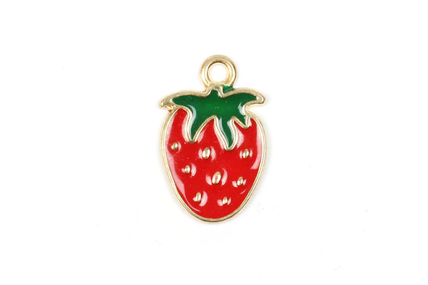 Kerrie Berrie Charms for Jewellery Making Gold and Red Enamel Cute Tiny Strawberry Charm