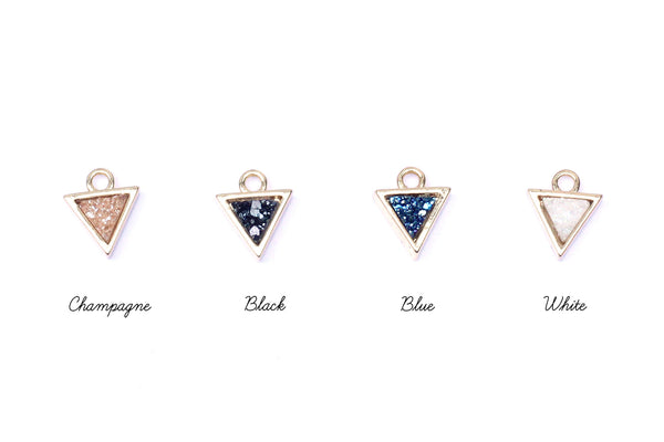 Druzy Crystal and Gold Triangle Pendant Charms – CHOICE OF COLOURS