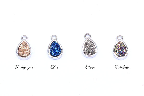 Druzy Crystal and Silver Teardrop Pendant Charms – CHOICE OF COLOURS