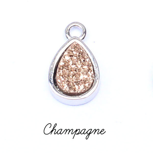 Druzy Crystal and Silver Teardrop Pendant Charms – CHOICE OF COLOURS