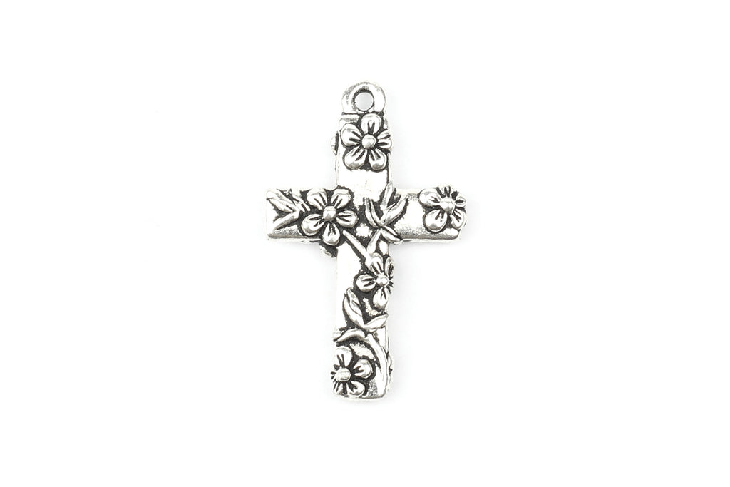 Tierracast Silver Plated Crucifix Cross with Floral Detail