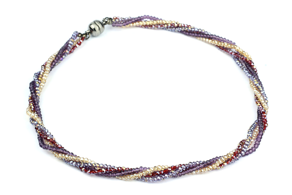 Purple Red and Cream Glass Beaded Handmade Necklace