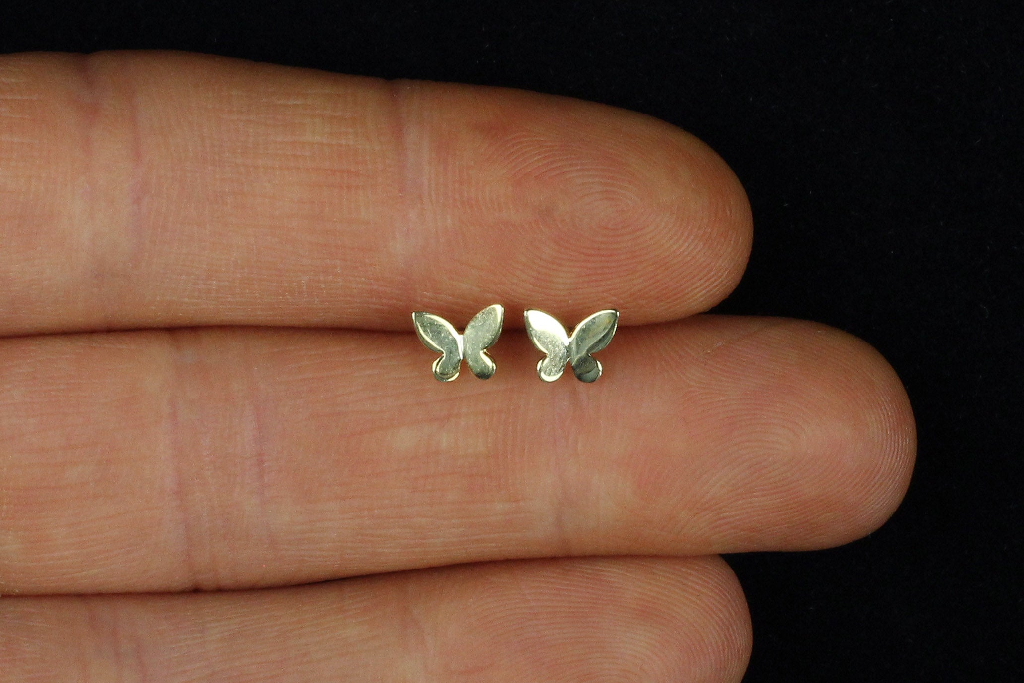 Real Gold Plated Small Butterfly Stud Earrings 5mm x 6mm