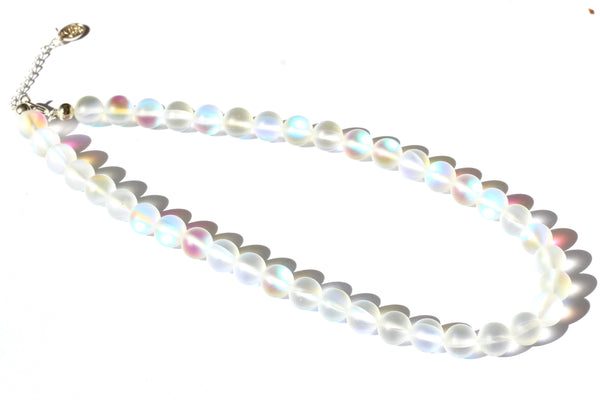 Kerrie Berrie UK Beaded Glow Bead Necklace in White Clear