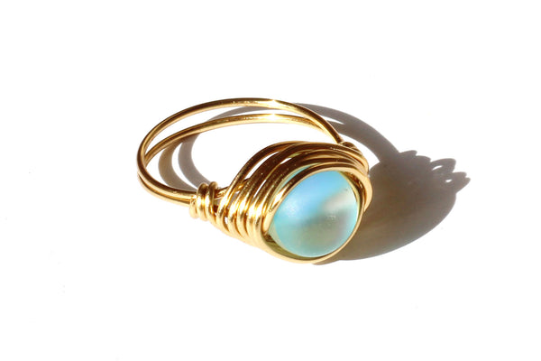 Kerrie Berrie UK Wire-wrapped Blue Glow Bead Ring