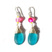 Teal 'Seaglass' Austrian 'Glow Bead' Drop Earrings in Silver