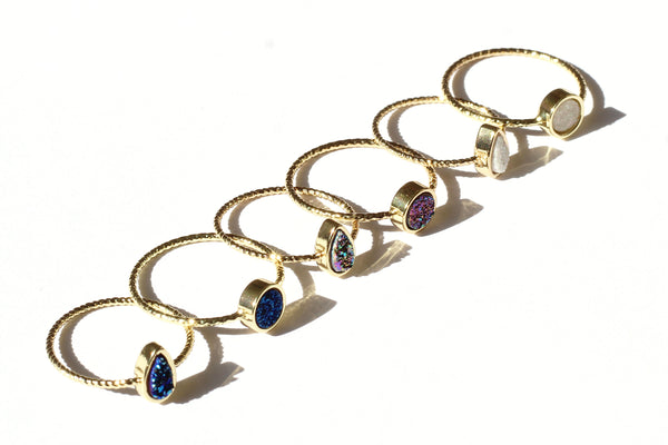 Kerrie Berrie Gold plated Drusy Delicate Druzy Crystal Stacking Rings  