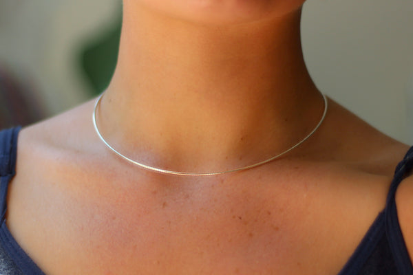 Sterling Silver 'Omega' Choker Necklace – 16" or 18" Length
