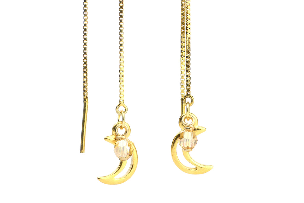 Gold-filled Crescent Moon & Swarovski Crystal Threader Earrings