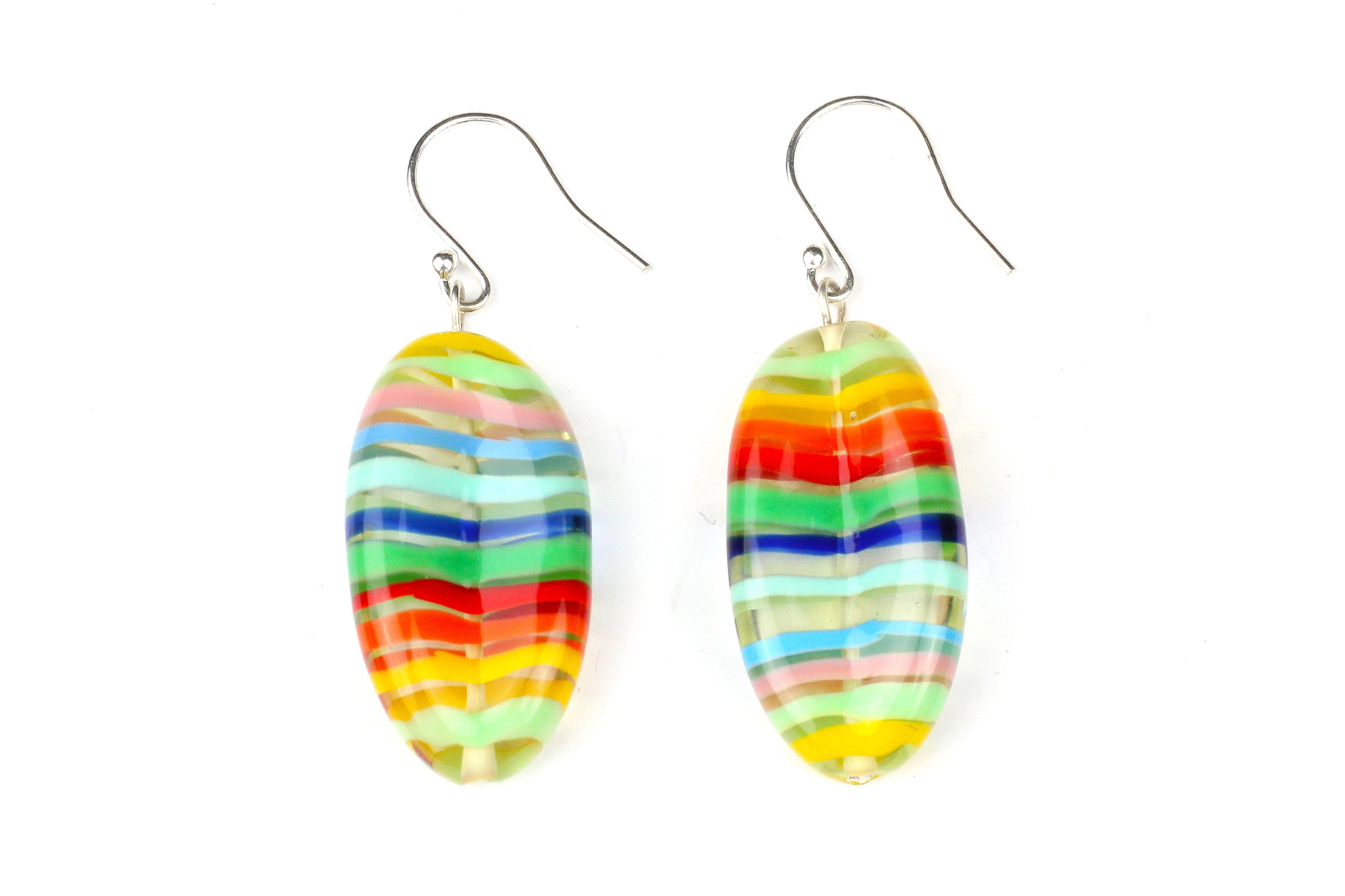 Glass Rainbow Lampwork Bead Earrings (w/ Sterling Silver Hooks