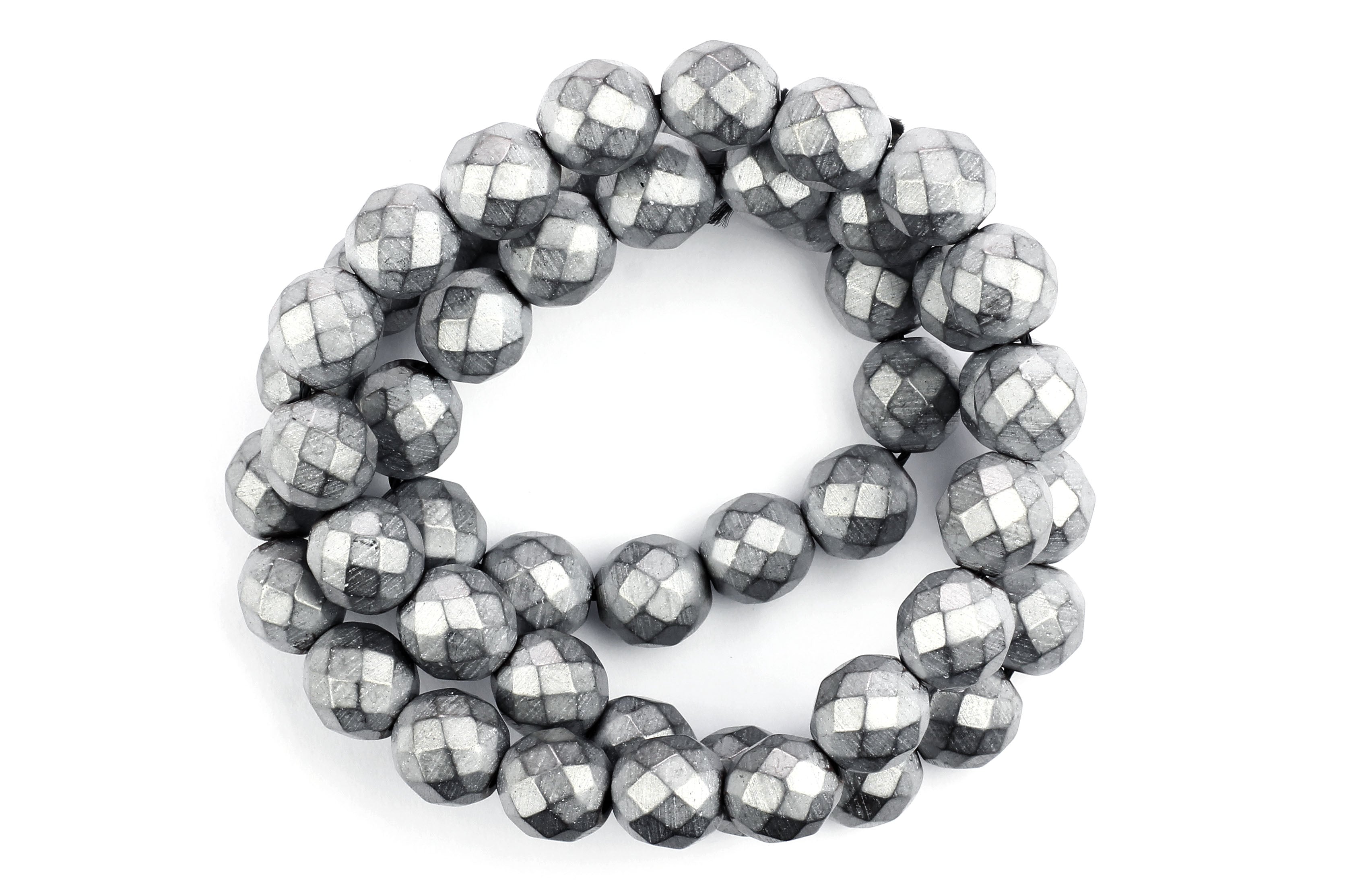 Faceted silver beads top