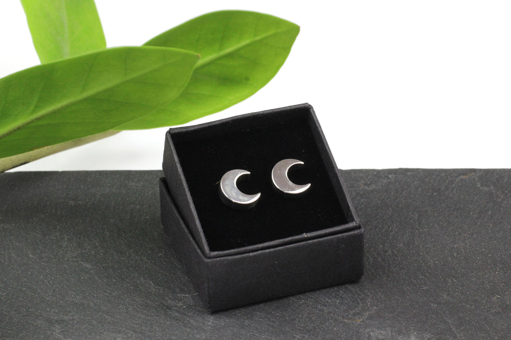 Chunky Sterling Silver Crescent Moon Studs