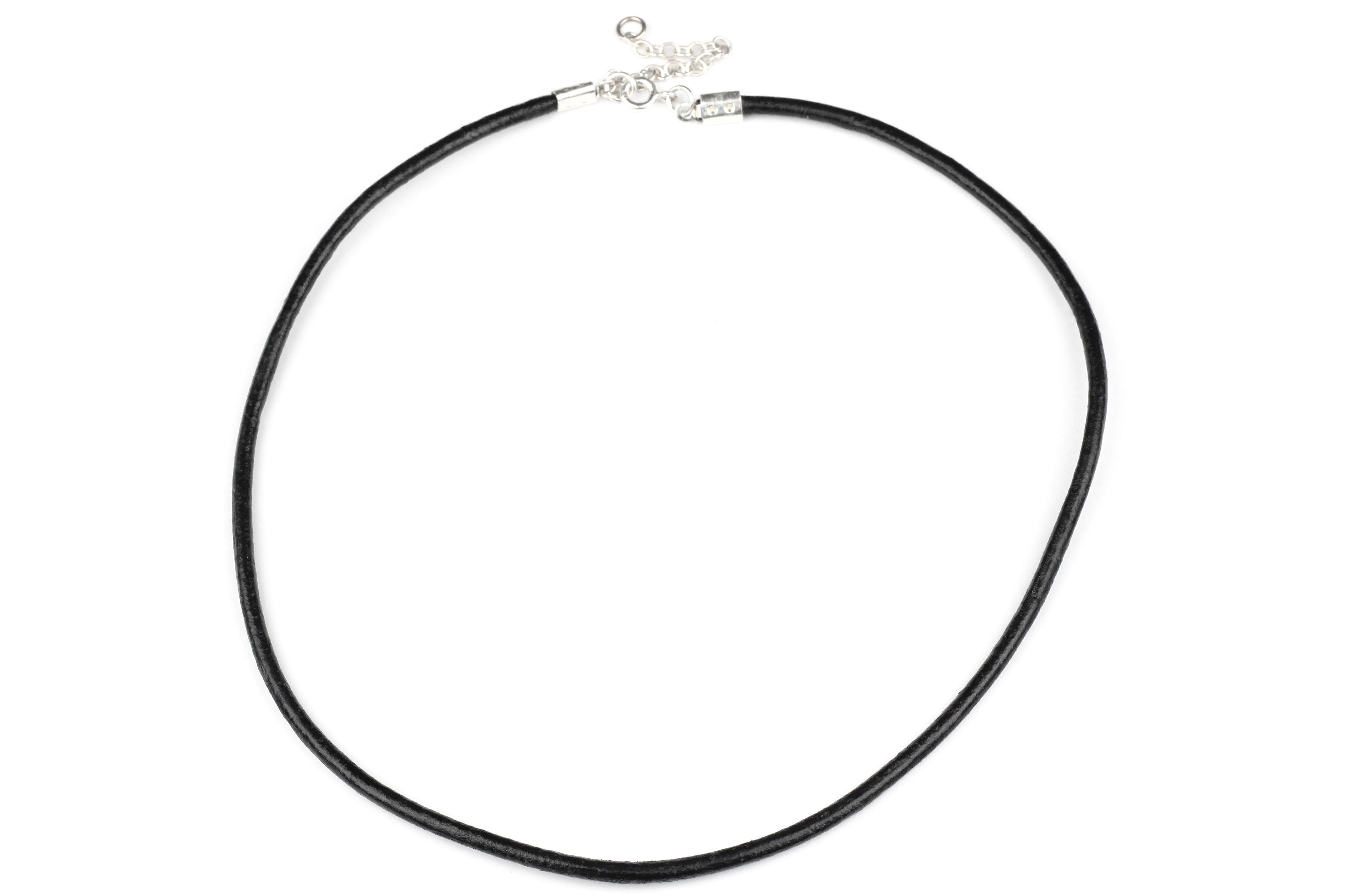 Black Smooth Leather Cord Necklace w Sterling Silver Choice of
