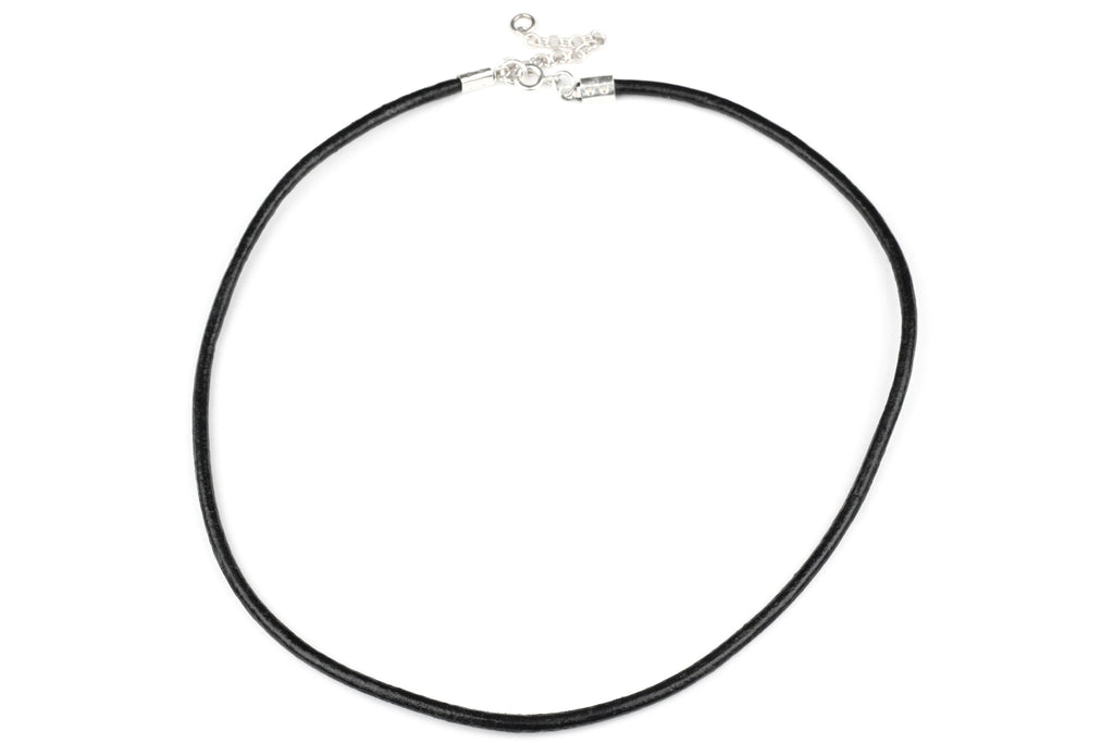 Black Smooth Leather Cord Necklace w/ Sterling Silver (Choice of 16", 18" or 20")