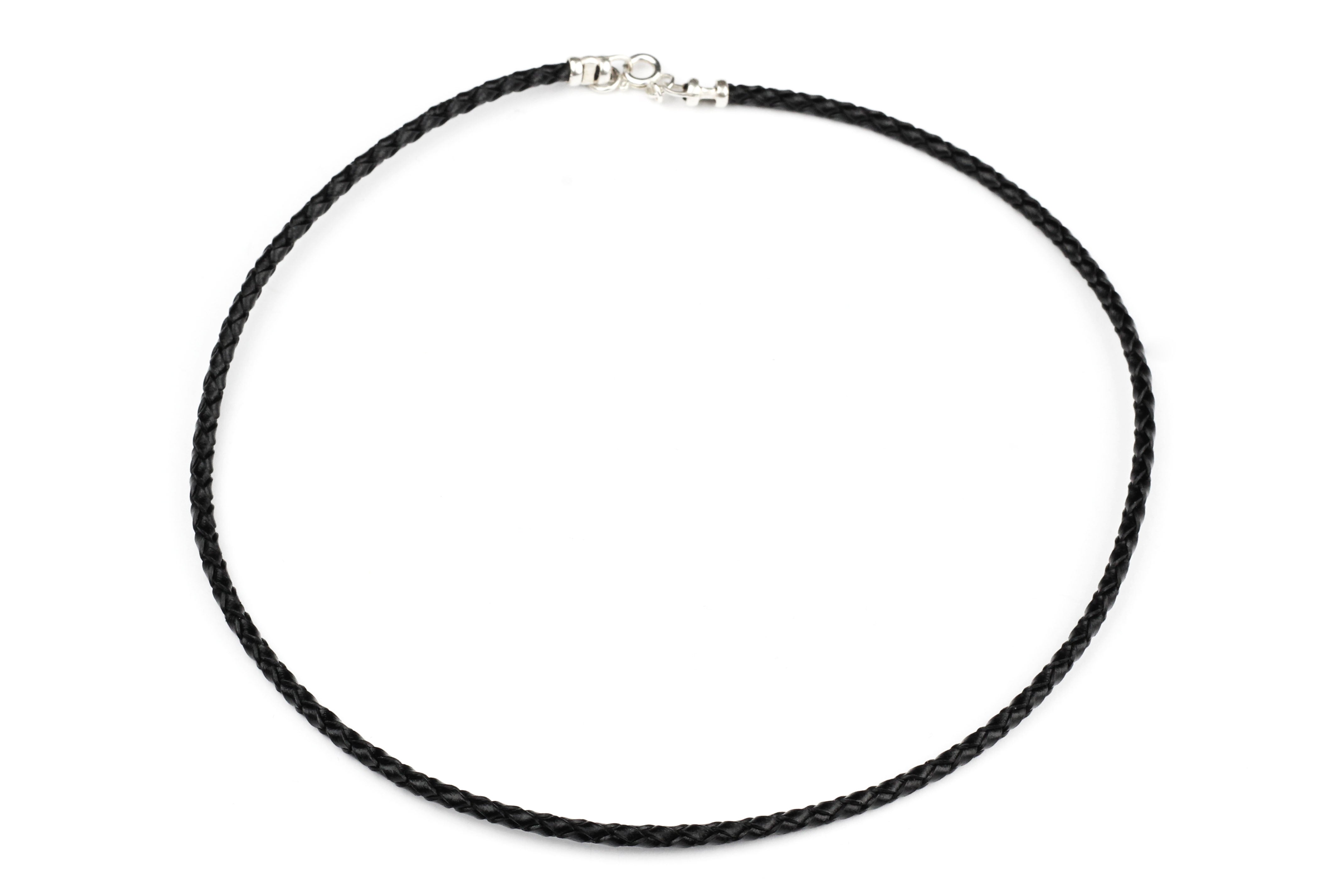 Black Woven Leather Cord Necklace w/ Sterling Silver (Choice of 16, 18 or  20)